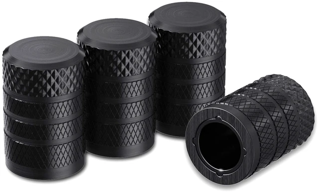Main image of CKAuto Tire Valve Stem Caps, Aluminum, Black, 4-Pack