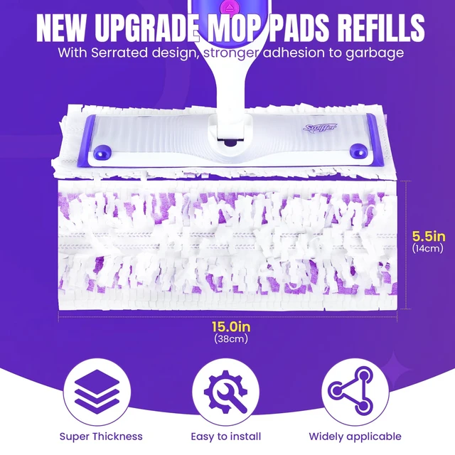 Alt view image 6 of 6 - 12-Pack Power Mop Refill Pads, 5X Cleaning Multi-Surface Replacement for Swiffer Power Mop, Wet Pads for Wood Floors & More, Compatible with Swiffer PowerMop