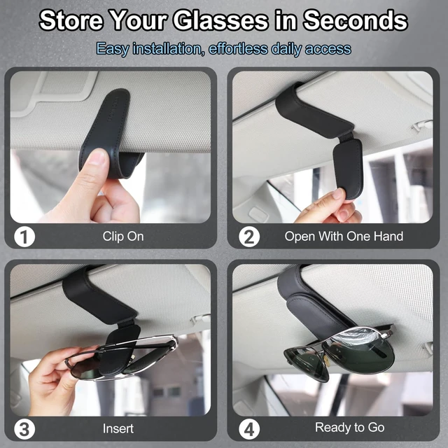 Alt view image 2 of 6 - Magnetic Leather Sunglass Holder for Car Visor, Eyeglasses Clip (Black)