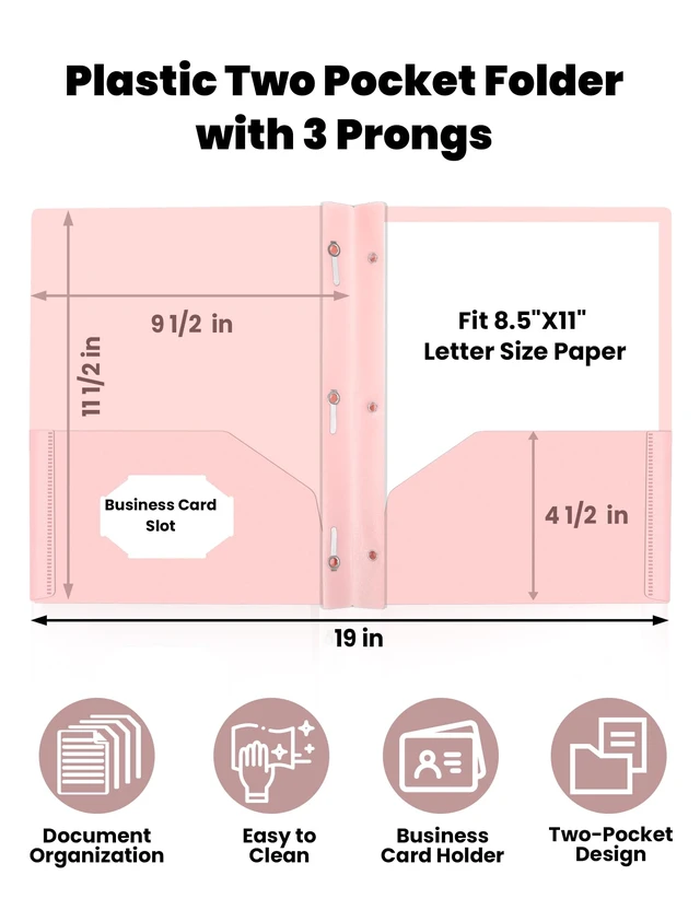 Alt view image 2 of 6 - SUNEE 3-Prong Plastic Folders with Pockets, 6 Pack, Pastel Colors, 2-Pocket with Fasteners, Tear-Resistant, Letter Size, for School Office Home Business