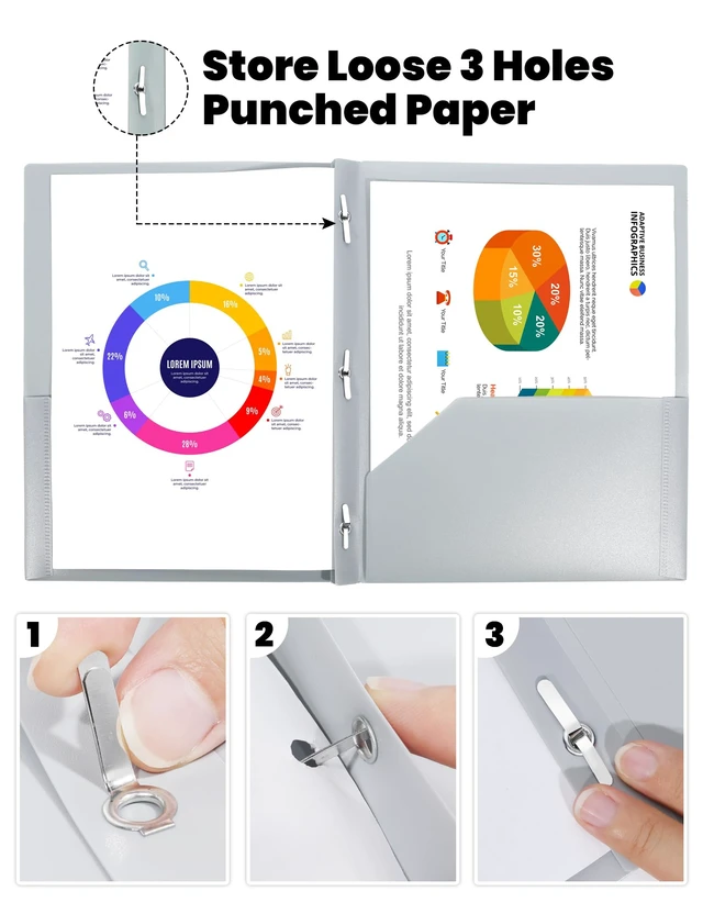 Alt view image 3 of 6 - SUNEE 3-Prong Plastic Folders with Pockets, 6 Pack, Pastel Colors, 2-Pocket with Fasteners, Tear-Resistant, Letter Size, for School Office Home Business