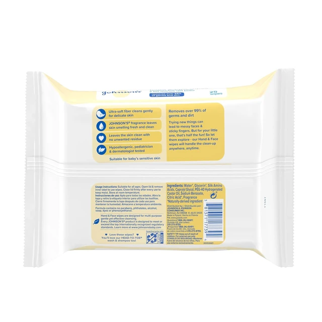 Alt view image 2 of 2 - Johnson's Baby Disposable Hand and Face Cleansing Wipes, 25 Ct