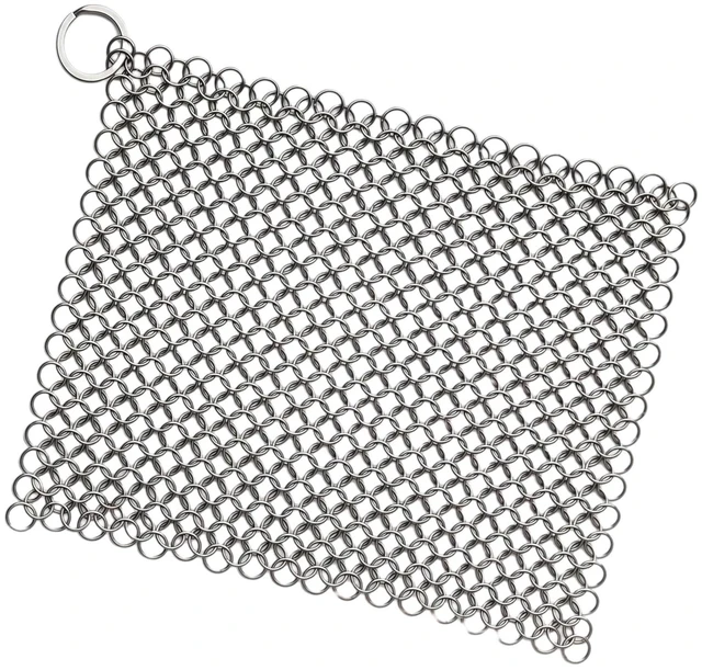 Main image of 8"x6" Stainless Steel Chainmail Scrubber for Pre-Seasoned Cast Iron Pans, Griddles, BBQ Grill and Pot Cookware
