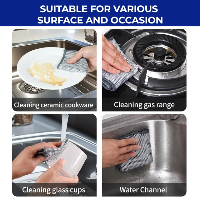 Alt view image 2 of 6 - Wangjinpeng 12Pcs 7.87 x 7.87 in 3-Layer Non-Scratch Wire Dishcloths