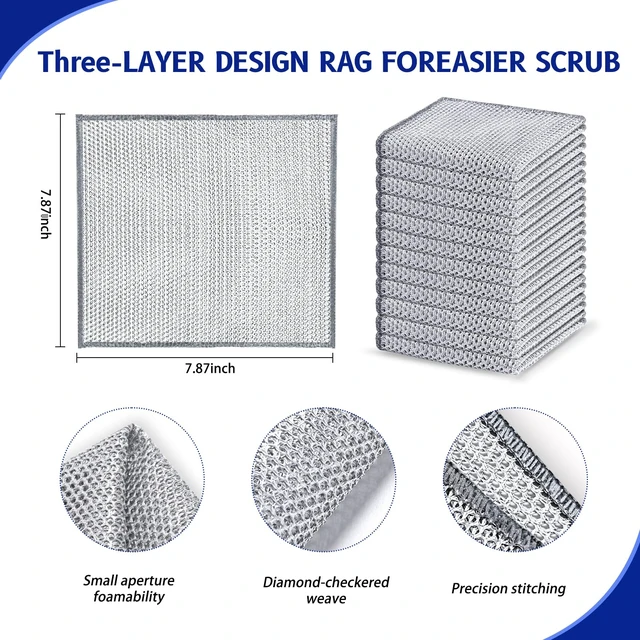 Alt view image 4 of 6 - Wangjinpeng 12Pcs 7.87 x 7.87 in 3-Layer Non-Scratch Wire Dishcloths