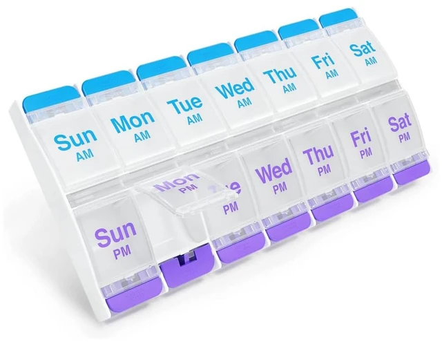 Main image of Ezy Dose Weekly AM/PM Pill Organizer, X-Large, Blue/Purple