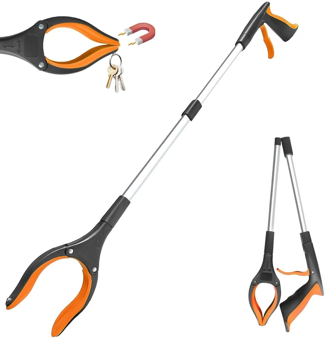 Main image of 32" Foldable Grabber Reacher Tool, 1-Pack, 360 Anti-Slip Rotating Jaw with Magnet, Lightweight, Orange