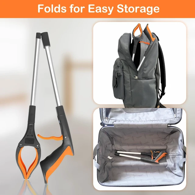 Alt view image 7 of 7 - 32" Foldable Grabber Reacher Tool, 1-Pack, 360 Anti-Slip Rotating Jaw with Magnet, Lightweight, Orange