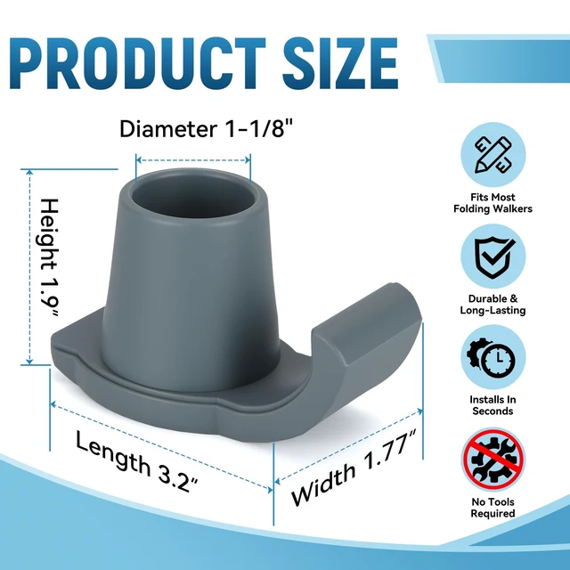 Alt view image 7 of 7 - Universal Walker Ski Glides for Folding Walkers - Glide Caps, Sliders, Feet Glides (2-Pack, Gray)