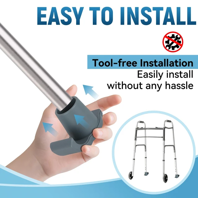 Alt view image 6 of 7 - Universal Walker Ski Glides for Folding Walkers - Glide Caps, Sliders, Feet Glides (2-Pack, Gray)