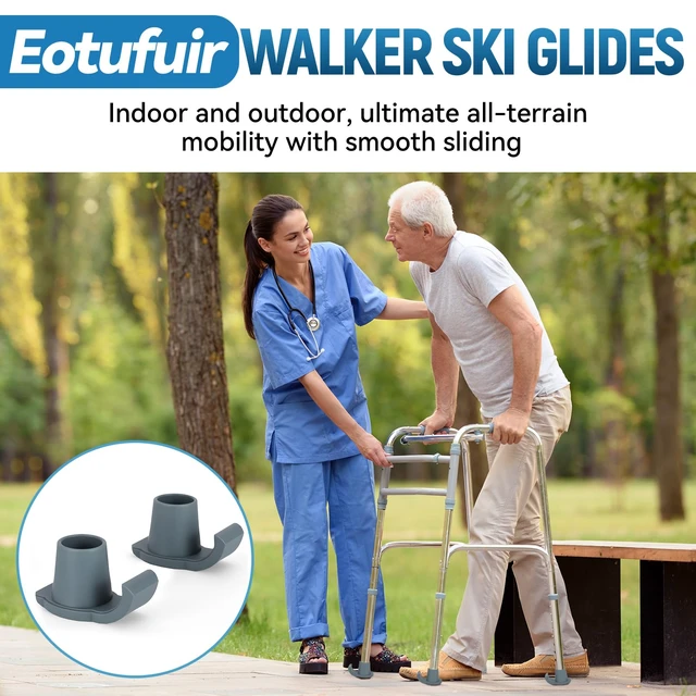 Alt view image 5 of 7 - Universal Walker Ski Glides for Folding Walkers - Glide Caps, Sliders, Feet Glides (2-Pack, Gray)