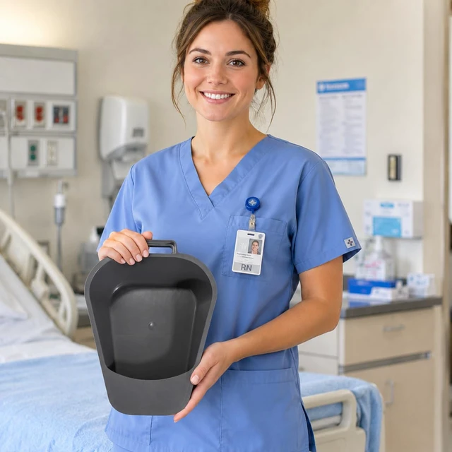 Alt view image 5 of 6 - Vakly Fracture Bedpan Plastic with Handle & Spill Guard 1 Pack