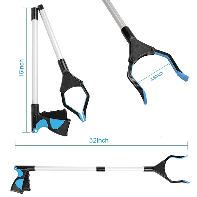 Alt view image 4 of 7 - 32" Foldable Grabber Reacher Tool, Trash Claw Pick Up Stick, Litter Picker, Arm Extension, Blue