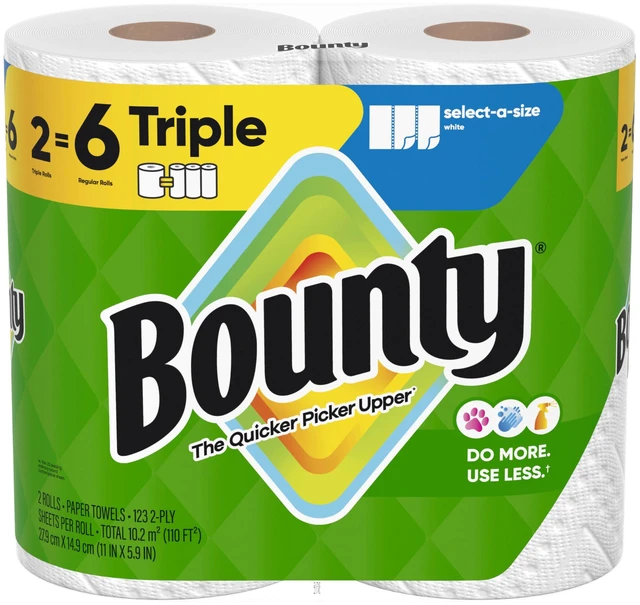 Main image of Bounty Select-A-Size Paper Towels, White, 2 Triple Rolls = 6 Regular Rolls