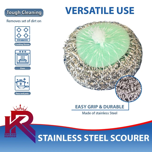 Alt view image 6 of 6 - Ring King Stainless Steel-Wrapped Sponge Scrubbers, 4-Pack