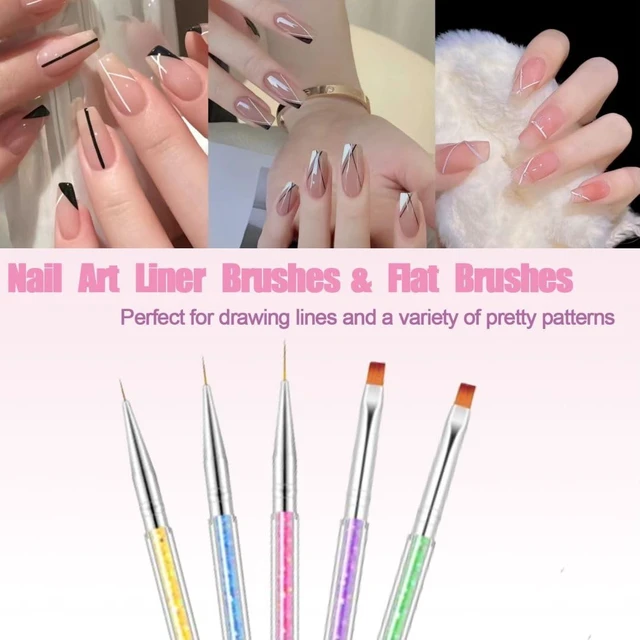 Alt view image 5 of 6 - AIBEE Nail Art Brushes, 5pcs Double-Ended Acrylic Nail Brush Including 7/9/11mm Nail Liner Brush Flat Brushes and Nail Dotting Tools for Nail Art Design