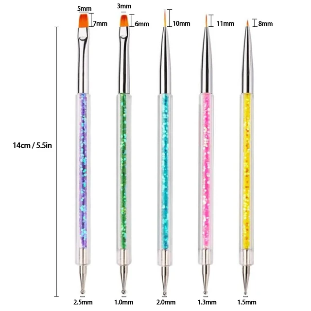 Alt view image 3 of 6 - AIBEE Nail Art Brushes, 5pcs Double-Ended Acrylic Nail Brush Including 7/9/11mm Nail Liner Brush Flat Brushes and Nail Dotting Tools for Nail Art Design