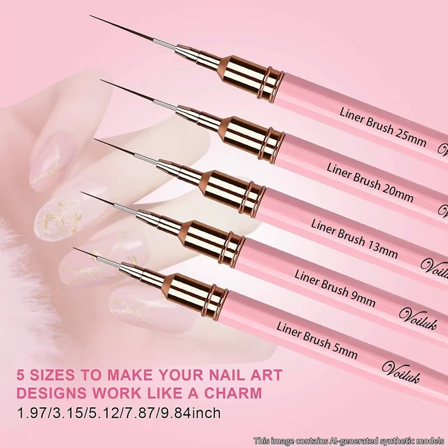 Alt view image 5 of 6 - 5Pcs Nail Art Liner Brushes Liner Brush for Nails Gel Striping Nail Brushes