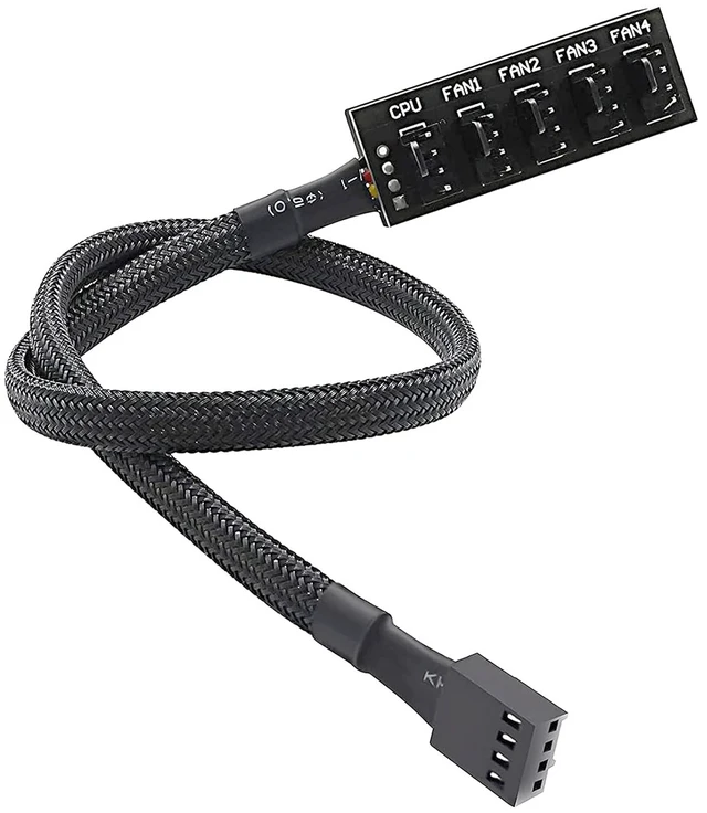 Main image of PWM Fan Hub, PC CPU Cooling 4 PIN/3PIN Power Fan Extension Cable Hub Splitter Adapter Sleeved Case for 12V Desktop Computer Cooler Fans 1 to 5 Way (15.7 Inch)