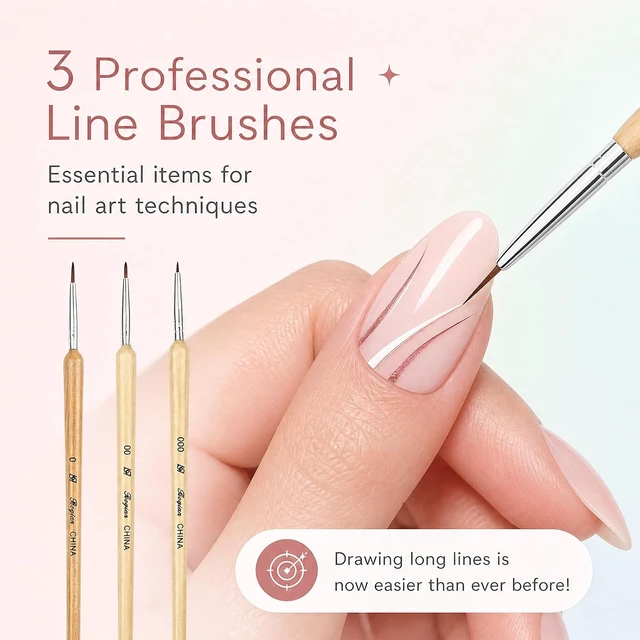 Alt view image 4 of 6 - Nail Art Liner Brushes 3 Pcs Fine Nail Liner Brush with Wooden Handle for Nail DIY