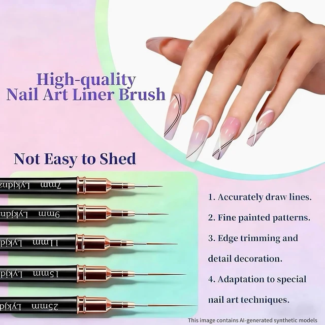 Alt view image 4 of 7 - 8Pcs Nail Art Brushes Set, 5 Art Liners & 3 Multi Shape Gel Builder Brushes