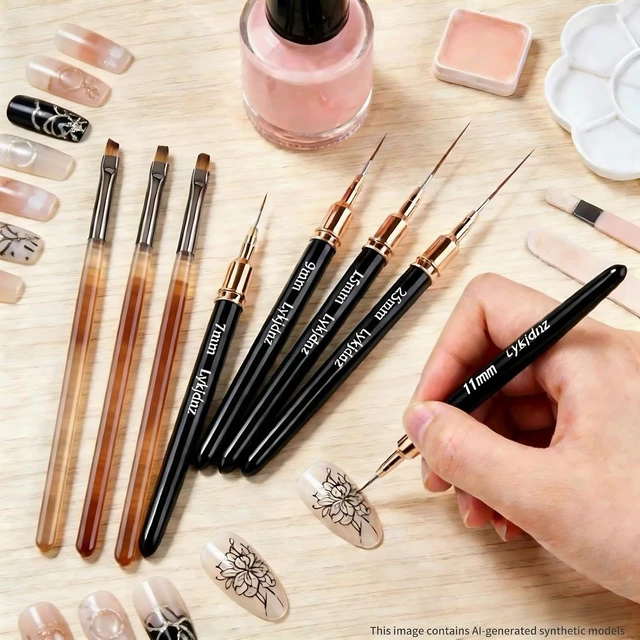 Alt view image 7 of 7 - 8Pcs Nail Art Brushes Set, 5 Art Liners & 3 Multi Shape Gel Builder Brushes