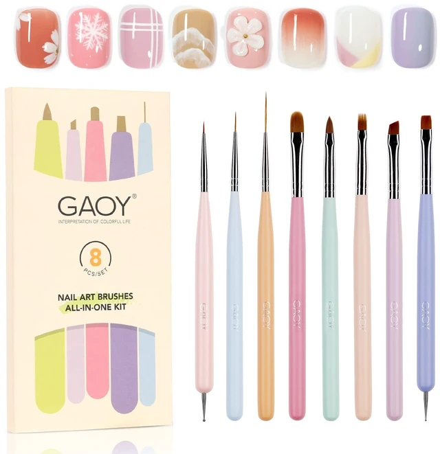 Main image of GAOY 8 Pcs Nail Art Brushes, Nail Art Design Pens, Liner & Polka Dot Tools