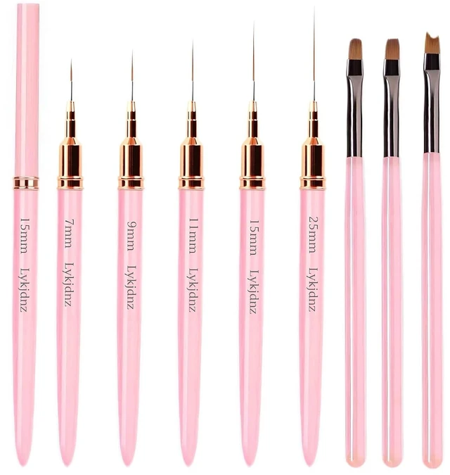 Main image of 8Pcs Nail Art Brushes Set, 5 Art Liners & 3 Multi-Shape Gel Builder Brushes