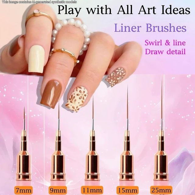Alt view image 6 of 7 - 8Pcs Nail Art Brushes Set, 5 Art Liners & 3 Multi-Shape Gel Builder Brushes