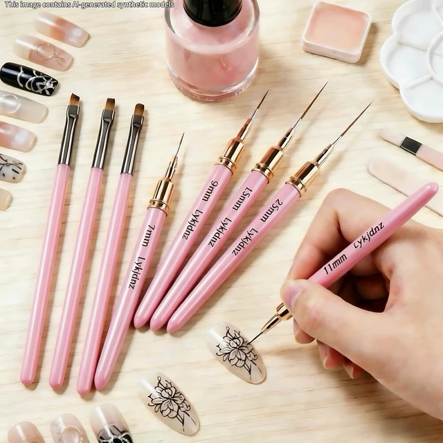 Alt view image 2 of 7 - 8Pcs Nail Art Brushes Set, 5 Art Liners & 3 Multi-Shape Gel Builder Brushes