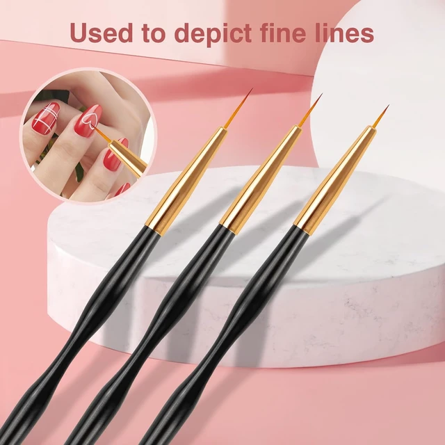 Alt view image 6 of 7 - Nail Art Brushes, 3 Pcs Nail Brush Set with Gel Polish Pens and Liner Brush