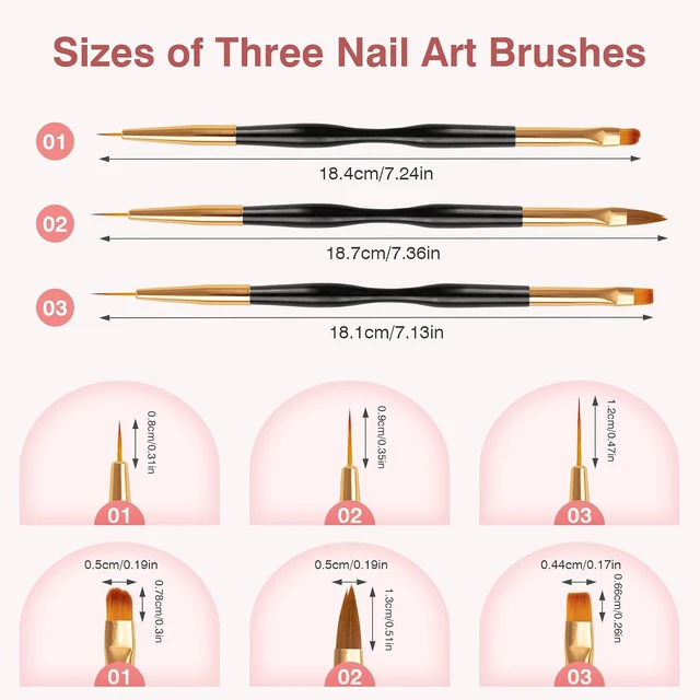 Alt view image 3 of 7 - Nail Art Brushes, 3 Pcs Nail Brush Set with Gel Polish Pens and Liner Brush