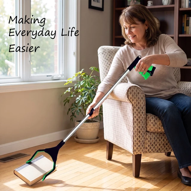 Alt view image 5 of 6 - Grabber Reacher Pickup Tool Foldable, Lightweight, Rotatable Clamp, Green