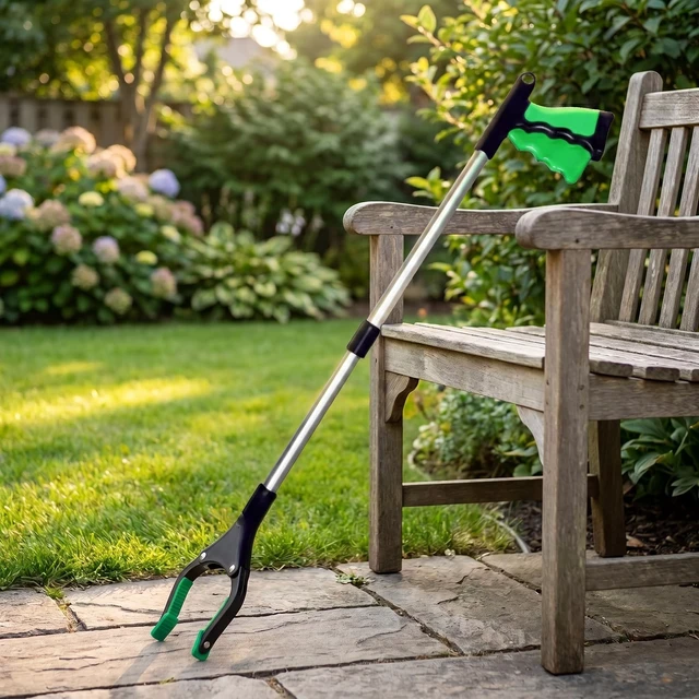 Alt view image 4 of 6 - Grabber Reacher Pickup Tool Foldable, Lightweight, Rotatable Clamp, Green