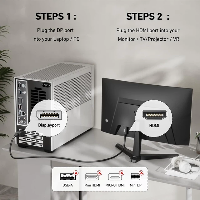 Alt view image 2 of 6 - BENFEI 4K DisplayPort to HDMI 6 Feet Cable