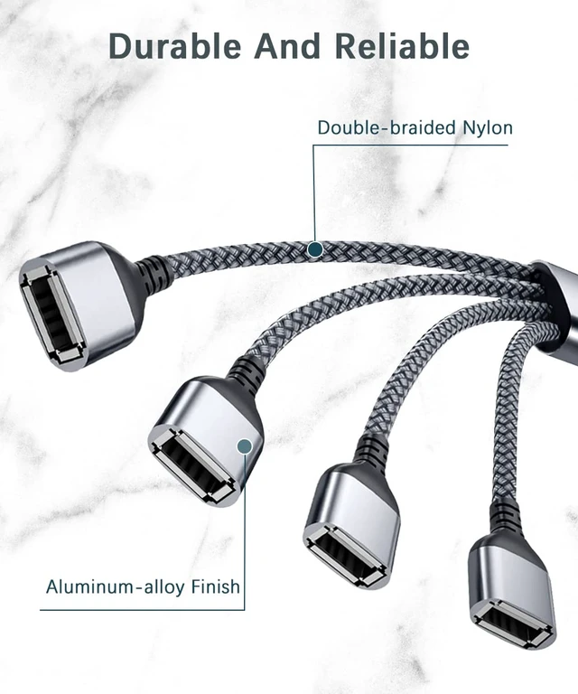 Alt view image 3 of 6 - Basesailor USB Splitter 1 in 4 Out 1FT,USBA Male to Four Female Adapter