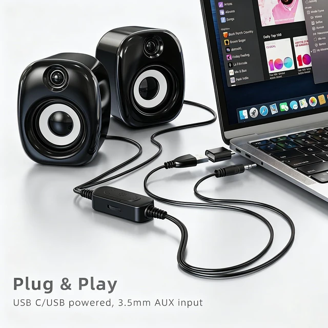 Alt view image 2 of 5 - Uakinat Basic Desktop Computer 3.5mm Aux Input, USB-Powered, Black