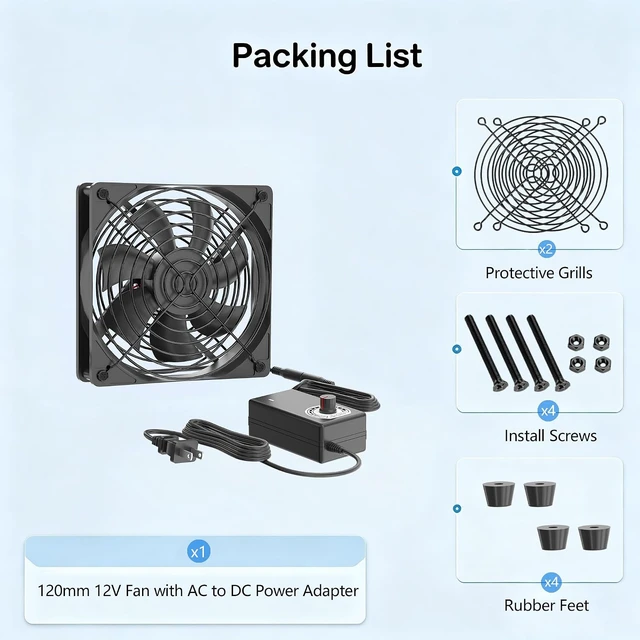 Alt view image 5 of 6 - Plug in Computer Fan, 12v Fan with AC to DC Power Adpater
