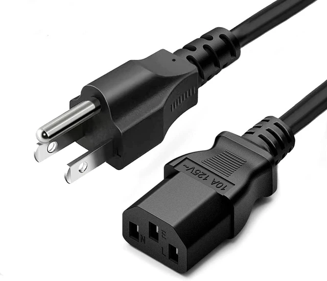 Main image of 3 Prong AC Power Cord 10ft Long Standard | 125V-250V | for Computer, Monitor, TV, Printer, Power Supply PSU Electric Cable Replacement Power Cord