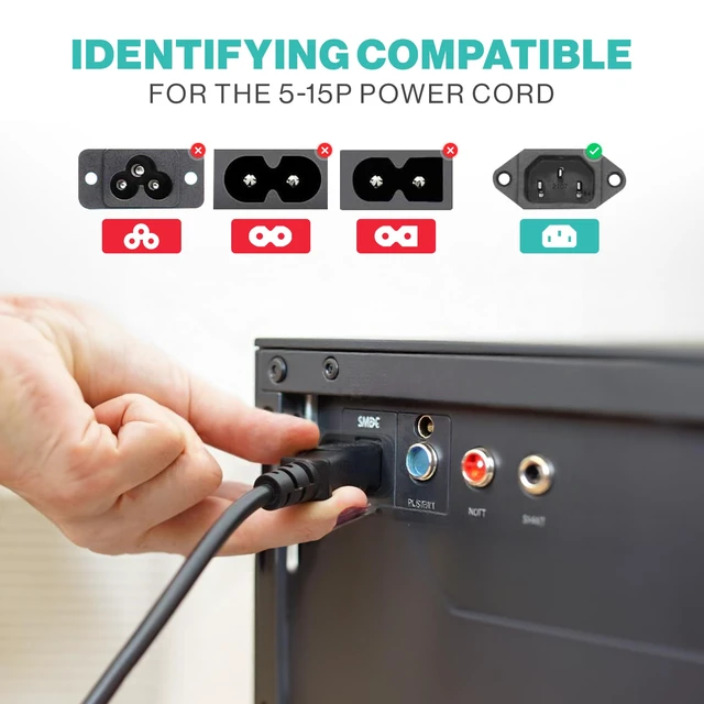 Alt view image 3 of 7 - 3 Prong AC Power Cord 10ft Long Standard | 125V-250V | for Computer, Monitor, TV, Printer, Power Supply PSU Electric Cable Replacement Power Cord