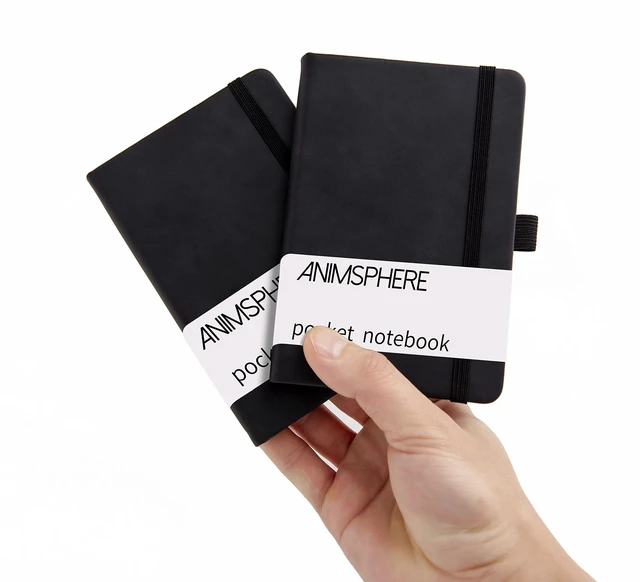 Main image of 2Pack Pocket Notebook Small Notebook Journal Notebook 4 inches x 5.7 inches 200 Pages Leather Cover With Pen Holder Page Marker Ribbons(Black)
