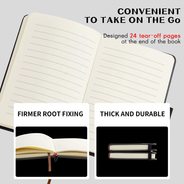 Alt view image 5 of 7 - 2Pack Pocket Notebook Small Notebook Journal Notebook 4 inches x 5.7 inches 200 Pages Leather Cover With Pen Holder Page Marker Ribbons(Black)
