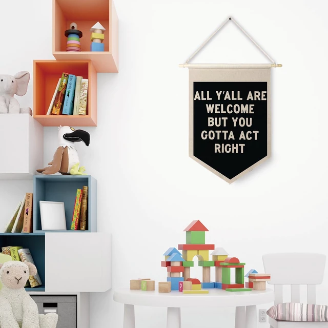 Alt view image 6 of 7 - Qpenm All Are Welcome Hanging Wall Canvas Banner,Welcome Hanging Pennant Flag Prints,Funny Posters & Prints Canvas Banner,Funny Classroom Home Living Room Office Wall Art Decor