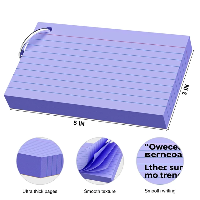 Alt view image 3 of 7 - 250 Count Colored Index Cards 3x5 Inch with Key Ring, 180gsm Heavy Weight Flash Cards 5 Color (50 Sheets Each) Portable Note Taking for Students, Teachers, Study Note Cards for Office School Supplies