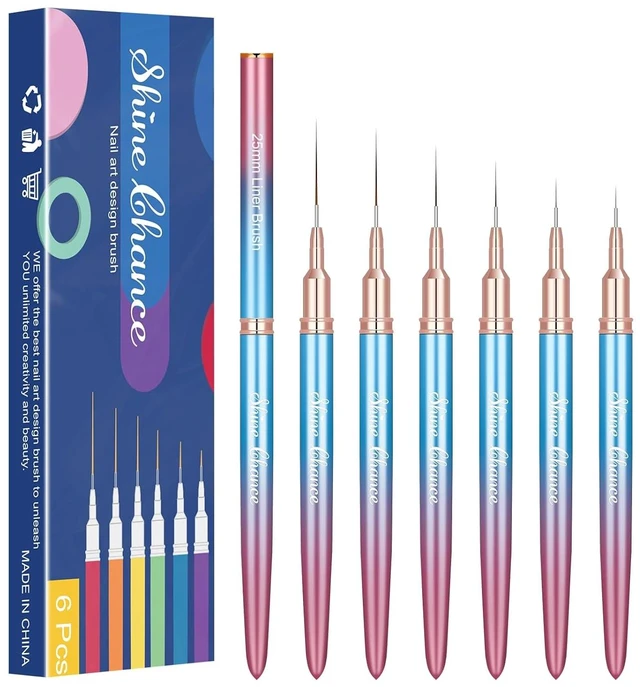 Main image of Shince Chance Nail Art Liner Brushes Set, 6Pcs Nail Art Design Brush Pen for Gel Polish Fine Drawing, Small Details Stripping Painting Nail Painting Pens, Acrylic Nail Art Design Tools, Blue