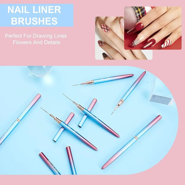 Alt view image 3 of 6 - Shince Chance Nail Art Liner Brushes Set, 6Pcs Nail Art Design Brush Pen for Gel Polish Fine Drawing, Small Details Stripping Painting Nail Painting Pens, Acrylic Nail Art Design Tools, Blue
