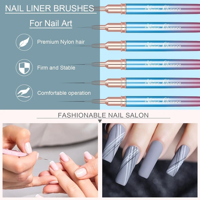 Alt view image 6 of 6 - Shince Chance Nail Art Liner Brushes Set, 6Pcs Nail Art Design Brush Pen for Gel Polish Fine Drawing, Small Details Stripping Painting Nail Painting Pens, Acrylic Nail Art Design Tools, Blue