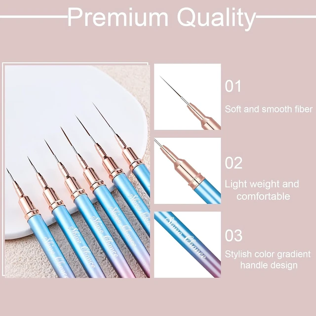 Alt view image 2 of 6 - Shince Chance Nail Art Liner Brushes Set, 6Pcs Nail Art Design Brush Pen for Gel Polish Fine Drawing, Small Details Stripping Painting Nail Painting Pens, Acrylic Nail Art Design Tools, Blue
