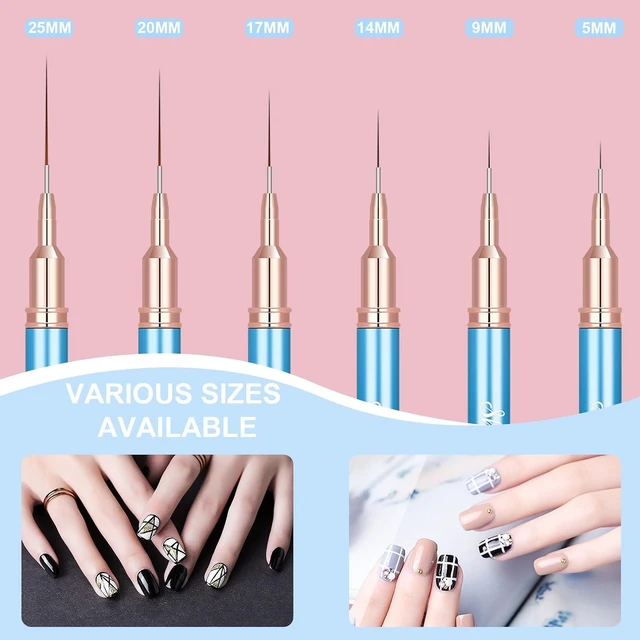 Alt view image 5 of 6 - Shince Chance Nail Art Liner Brushes Set, 6Pcs Nail Art Design Brush Pen for Gel Polish Fine Drawing, Small Details Stripping Painting Nail Painting Pens, Acrylic Nail Art Design Tools, Blue