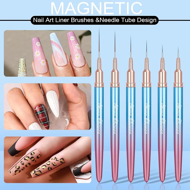 Alt view image 4 of 6 - Shince Chance Nail Art Liner Brushes Set, 6Pcs Nail Art Design Brush Pen for Gel Polish Fine Drawing, Small Details Stripping Painting Nail Painting Pens, Acrylic Nail Art Design Tools, Blue